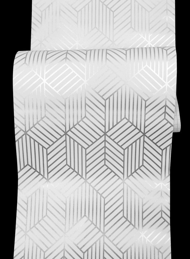 Yifasy Shelf Liner Silver Geometry Self-Adhesive Cabinet Drawer Paper Removable Protect Furniture Countertop Surface 118x17.7 Inch - Image 1